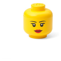 Žltá úložná škatuľa v tvare hlavy LEGO® girl, 10,5 x 10,6 x 12 cm