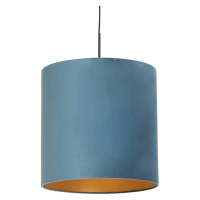 Závesná lampa s velúrovým odtieňom modrá so zlatou 40 cm - Combi