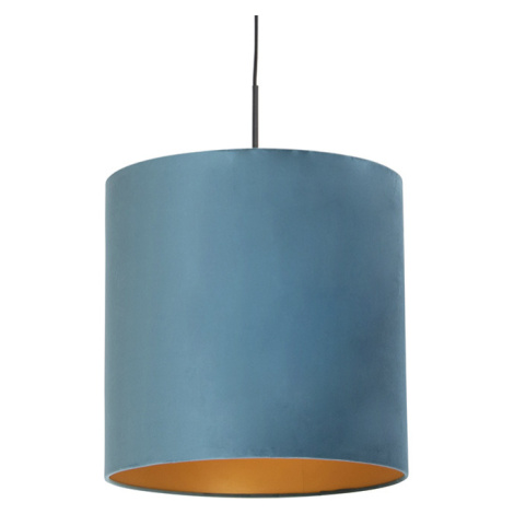 Závesná lampa s velúrovým odtieňom modrá so zlatou 40 cm - Combi QAZQA