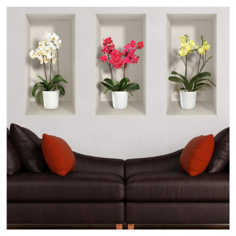 Sada 3 3D samolepiek na stenu Ambiance Orchids