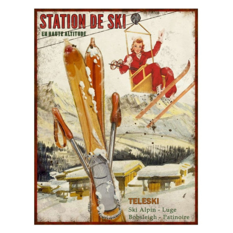 Kovová ceduľa 25x33 cm Station de Ski – Antic Line