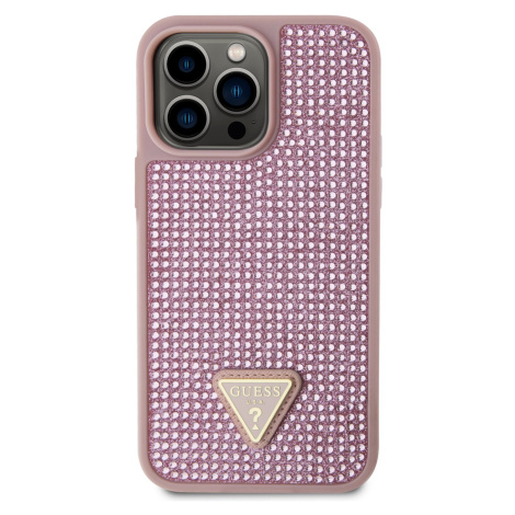 Guess Rhinestones Triangle Metal Logo Kryt pre iPhone 14 Pro Max, Ružový