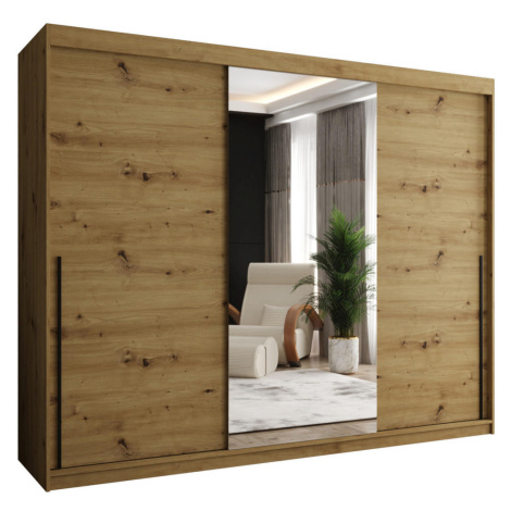 Home Collective SKRIŇA S POSUVNÝMI DVERAMI so zrkadlom, šírka 250 cm, Artisan s čiernym úchytom