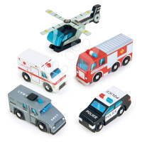 Drevené záchranárske vozidlá Emergency Vehicles Tender Leaf Toys 5 druhov autíčok