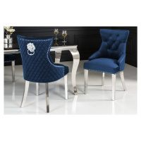 LuxD 25254 Dizajnová stolička Queen Levia hlava zamat kráľovská modrá