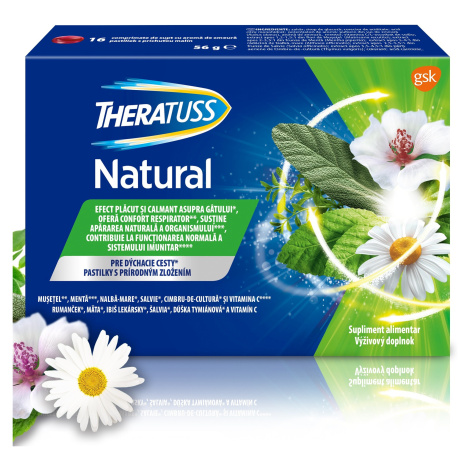 THERATUSS Natural malinové pastilky na suchý kašeľ 16 ks