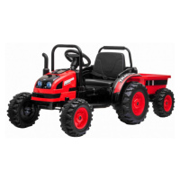 Elektrický Traktor POWER s vlečkou, červený, Pohon zadných kolies, 12V batéria, Plastové kolesá,