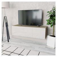 vidaXL TV skrinka, kompozitné drevo 120x40x34cm, lesklá biela a dubová