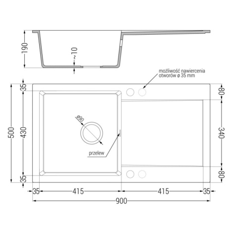 Mexen Leo, granitový drez 900x500x190 mm, 1-komorový a drezová batéria Aster, biela, 6501-20-734