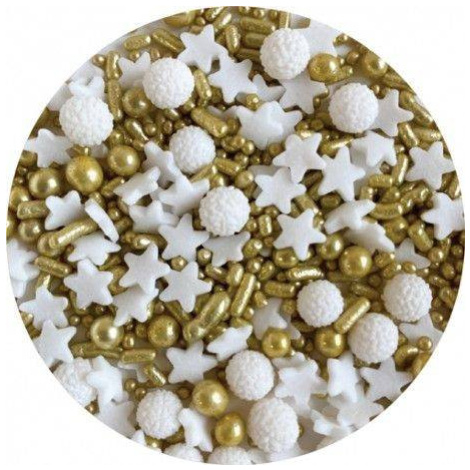 Cukor na zdobenie hviezdičiek 60g zlatý biely na zdobenie - Dekor Pol - Dekor Pol