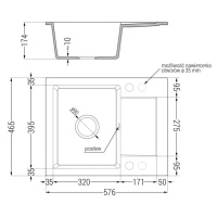 Mexen Enzo, granitový drez 576x465x174 mm, 1-komorový a drezová batéria Carla, čierna škvrnitá, 