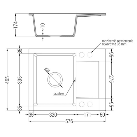 Mexen Enzo, granitový drez 576x465x174 mm, 1-komorový a drezová batéria Carla, čierna škvrnitá, 