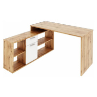 KONDELA Noe New rohový písací stolík dub wotan / biela