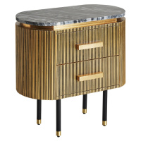 Estila Luxusný art deco oválny nočný stolík Chamoix s kovovou zlatou konštrukciou a čiernou mram