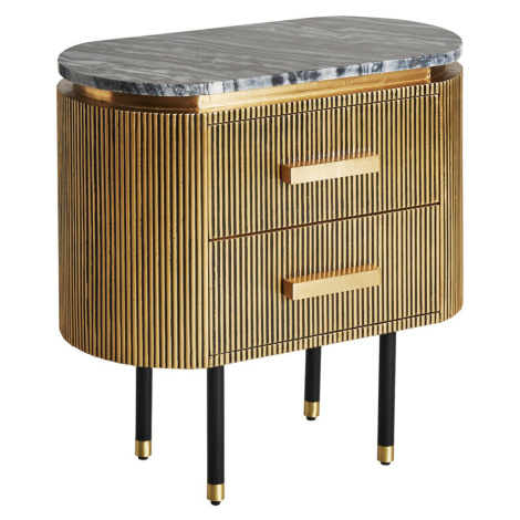 Estila Luxusný art deco oválny nočný stolík Chamoix s kovovou zlatou konštrukciou a čiernou mram