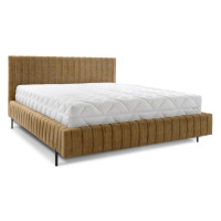 Okrovožltá čalúnená dvojlôžková posteľ s úložným priestorom s roštom 160x200 cm Plissa – ELTAP