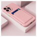 Apple iPhone 15, Silikónové puzdro s držiakom na karty, Wooze Card Slot, ružové