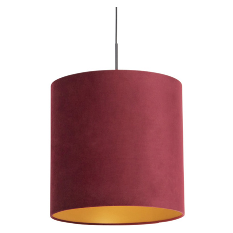 Závesná lampa s velúrovým odtieňom červená so zlatou 40 cm - Combi QAZQA