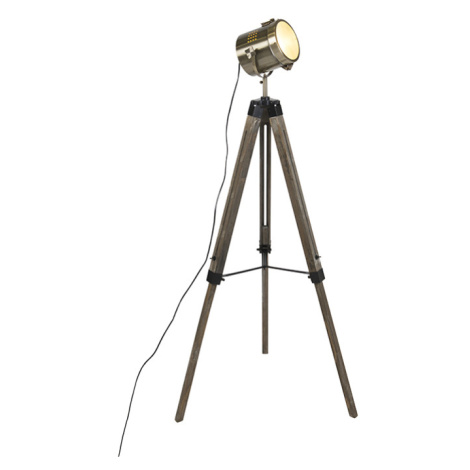 Priemyselná stojaca lampa statív drevo so štúdiovým reflektorom - Braha QAZQA