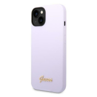 Silikónové puzdro Guess na Apple iPhone 14 GUHCP14SSLSMU Silicone Vintage Gold Logo fialové