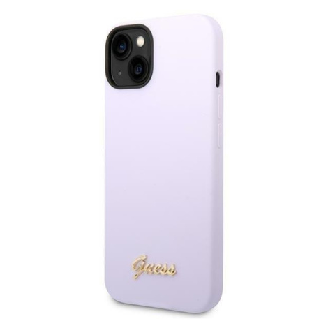 Silikónové puzdro Guess na Apple iPhone 14 GUHCP14SSLSMU Silicone Vintage Gold Logo fialové