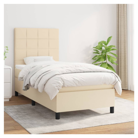 vidaXL Posteľný rám boxspring s matracom krémový 90x190 cm látka