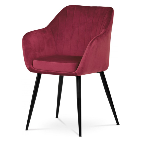 AUTRONIC PIKA RED4 Jedálenská stolička, poťah červená zamatová látka, kovové nohy, čierny matný 