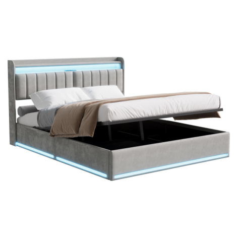 SHOPENTRA ČALÚNENÁ posteľ 140x200 sivý zamat LED USB