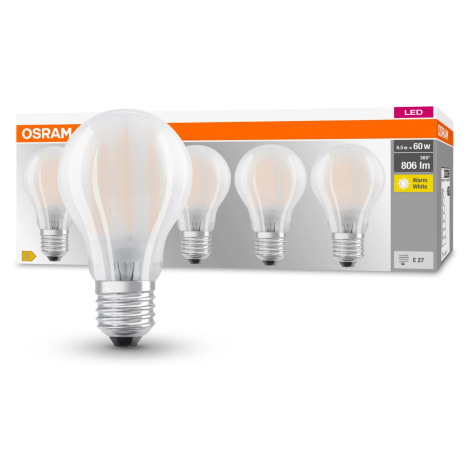 Osram LED žiarovka Base Classic A60, E27, 6,5 W, 806 lm, 2700 K, opálová, 5 ks