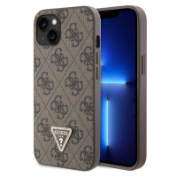 Guess PU 4G Strass Triangle Metal Logo Zadný Kryt pre iPhone 15 Brown