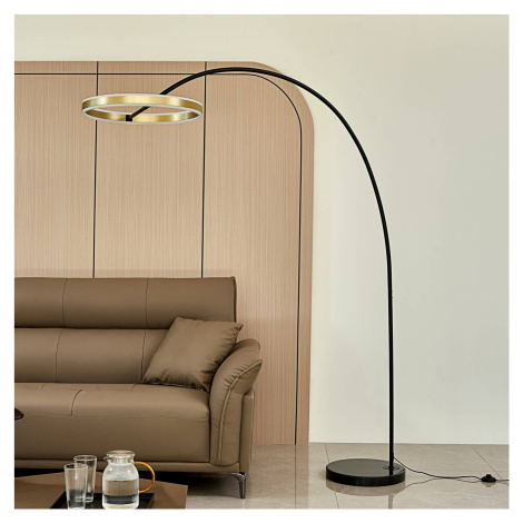Lucande LED oblúková stojacia lampa Yekta, 3-stupňová, mosadzná farba