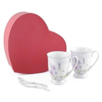 Home Elements Sada dvoch porcelánových hrnčekov 280 ml s lyžičkami, Levanduľa