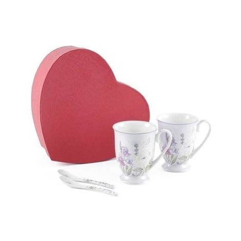 Home Elements Sada dvoch porcelánových hrnčekov 280 ml s lyžičkami, Levanduľa