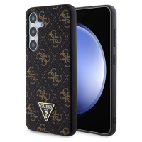 Guess 4G Triangle Metal Logo Kožený Kryt pre Samsung Galaxy S24+, Čierny