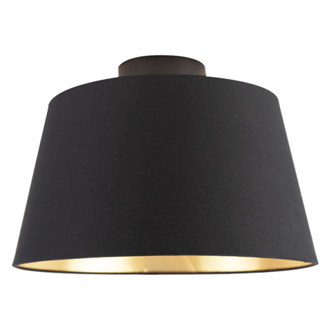 Stropné svietidlo s bavlneným tienidlom čierne so zlatým 32 cm - kombi čierne QAZQA