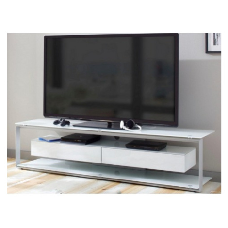 Široký TV stolík Typ, šedý kov/biele sklo% Asko