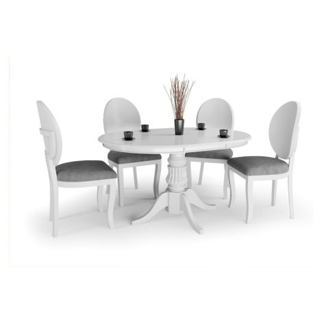Rozkladací okrúhly jedálenský stôl Villian biely Halmar