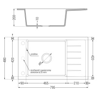 Mexen Elias, 1-komorový granitový drez 795x480x200 mm a drezová batéria Elia, čierna-strieborná 