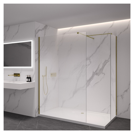 Cerano Onyx, sprchová zástena Walk-in, hranatá vzpera - zlatá kartáčovaná, ryhované sklo - 100x8