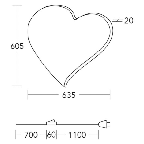 HerzBlut LED nástenné svetlo srdce maxi, 60,5 cm, drevo, zástrčka