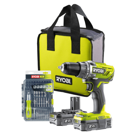 RYOBI 18V ONE+ Aku vŕtačka bez príklepu + sada bitov R18DD3-220SA59