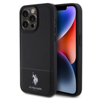 U.S. Polo PU Leather Mesh Pattern Double Horse Zadný Kryt pre iPhone 15 Pro Black