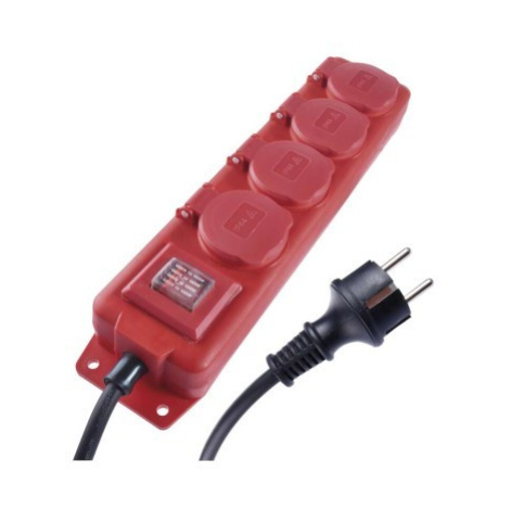 Prodlužovací kabel s vypínačem, krytkou a 4 zásuvkami 1,5 mm² LEE 5 m černo-červený EMOS