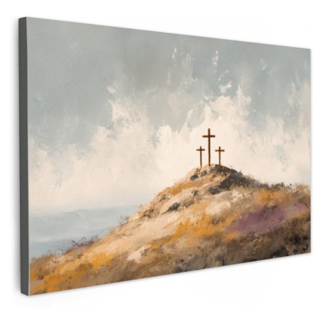 MuchoWow OBRAZ NA PLÁTNE Kopce - Abstrakt - Kresťanstvo - Kríž 30x20 cm