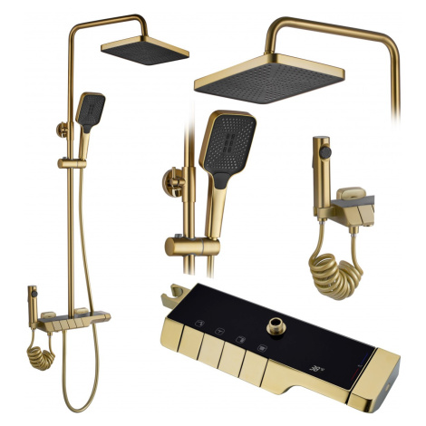 Sprchový set s termostatem Rea Rob tmavě zlatý - vanová baterie, dešťová, ruční a bidetová sprch