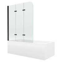 MEXEN/S - Cubik obdĺžniková vaňa 150 x 70 cm s panelom + vaňová zástena 120 cm, transparent, čie