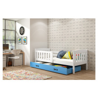 BMS Detská posteľ KUBUŠ 1 s úložným priestorom FARBA: Biela 90 x 200 cm, DOPLNKOVÁ FARBA: Modrá