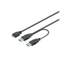 Kábel USB PREMIUMCORD 3.0 2xA - micro (M/F) 30cm DUAL (prídavné napájanie)