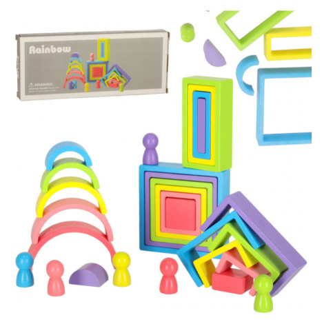 Drevené kocky montessori puzzle dúha farebné
