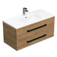 Kúpeľňová skrinka s čiernou úchytkou a umývadlom SAT Cube Way 100x53x46 cm dub Hickory mat CUBE4